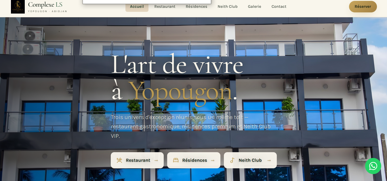 Site web du complexe hôtelier LS Complexe réalisé par AM SERVICE