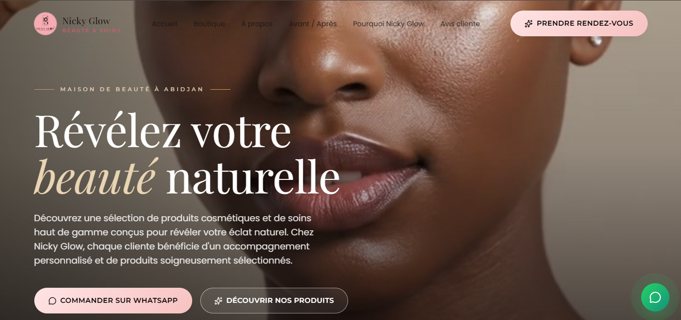 Boutique en ligne NickyGlow réalisée par AM SERVICE